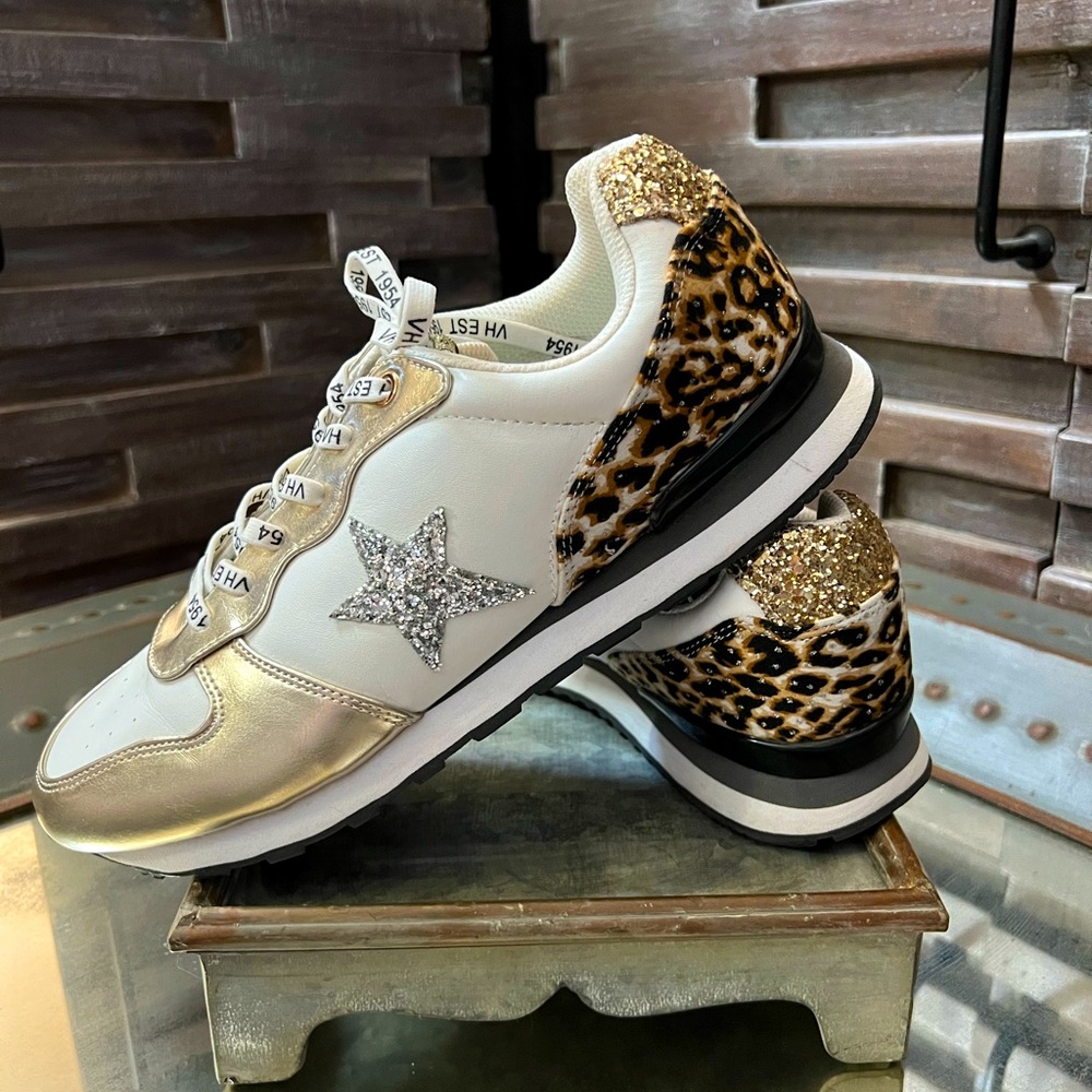 LIKE NEW!! Vintage HAVANA Sneakers - Leopard/Gold/Silver w/White Leather